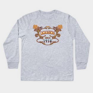 AMAZING SINCE 1958  art nouveau vintage floral retro birthday gift Kids Long Sleeve T-Shirt